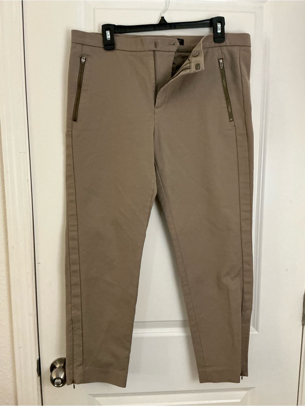 Banana Republic Addison Khaki Ankle Zip Skinny Crop Pants Stretch Career Size 14
